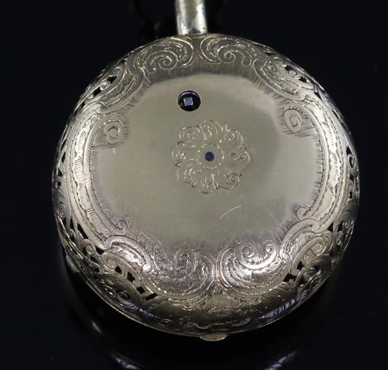 M & T Dutton, London, a George III gold engine-turned pierced pair-cased pocket watch, No. 1516, with repeating movement